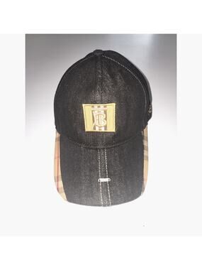 Burberry Black TB Logo Check Baseball Cap NWOT